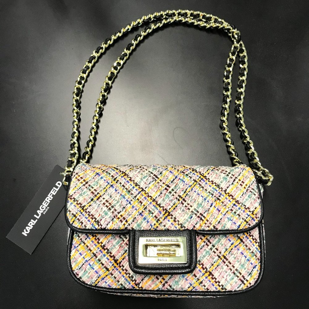 NWT Karl Lagerfeld Paris Agyness Tweed Shoulder Bag